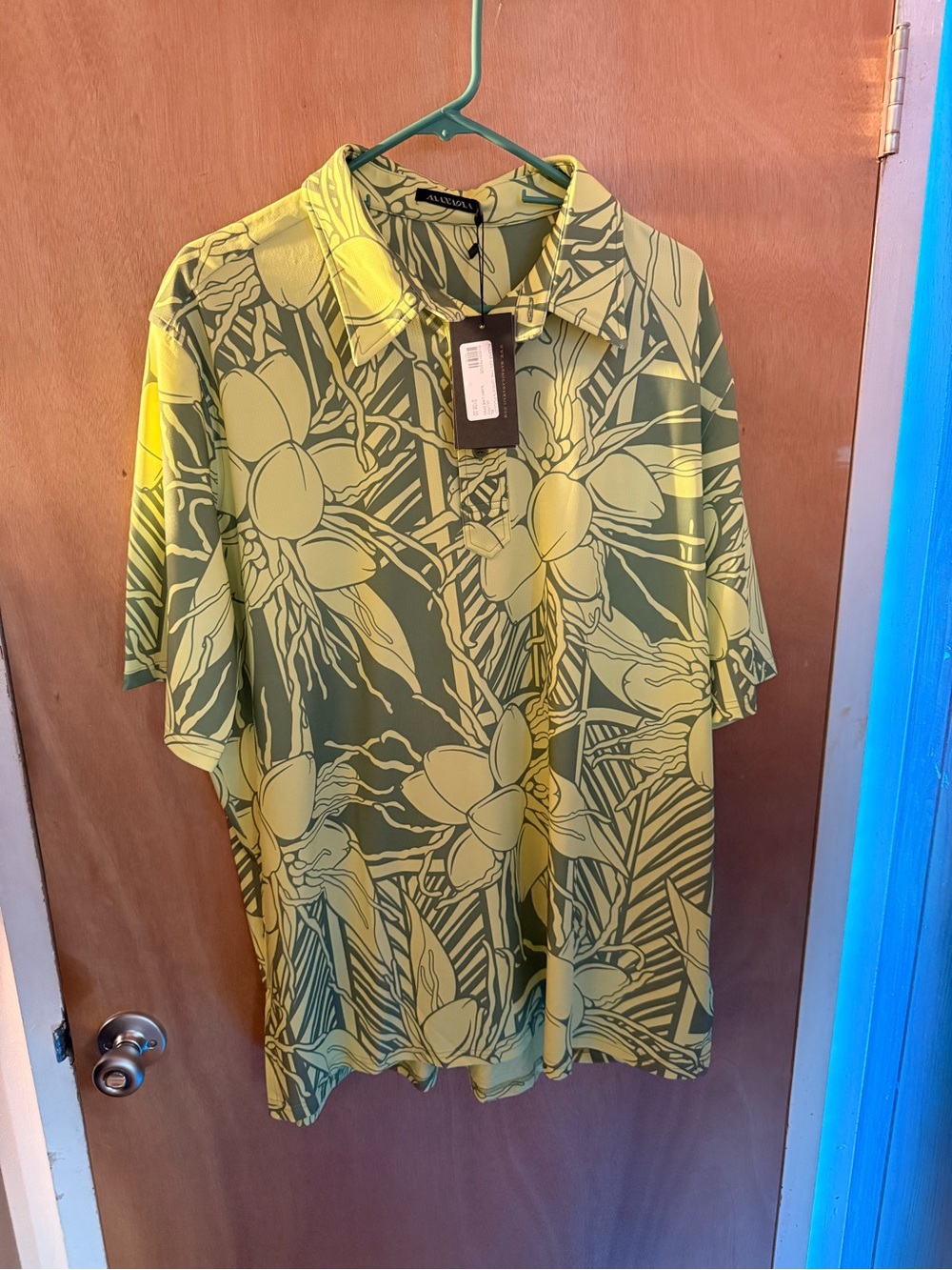 Manaola Green and Yellow Floral Short-Sleeve Dress Shirt